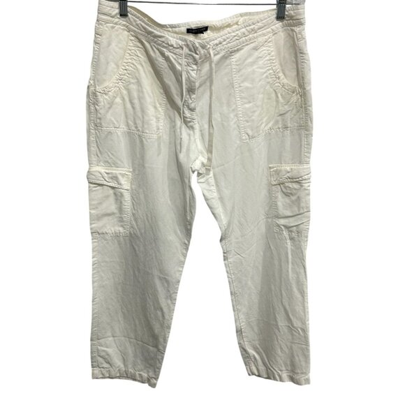 Eileen Fisher Utility Cargo Pants White Sz 14 Drawstring Linen Blend Travel - Picture 1 of 10
